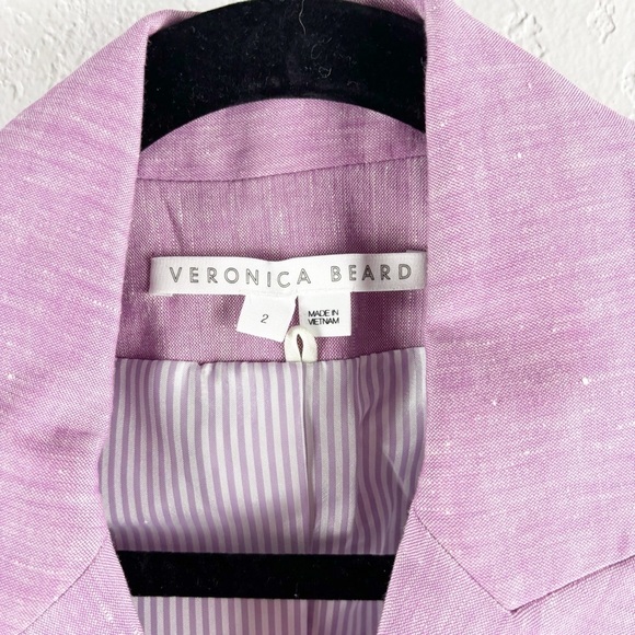 Veronica Beard Lonny Dickey Stretch Linen Double Breasted Blazer Size 2 Purple - Picture 3 of 7